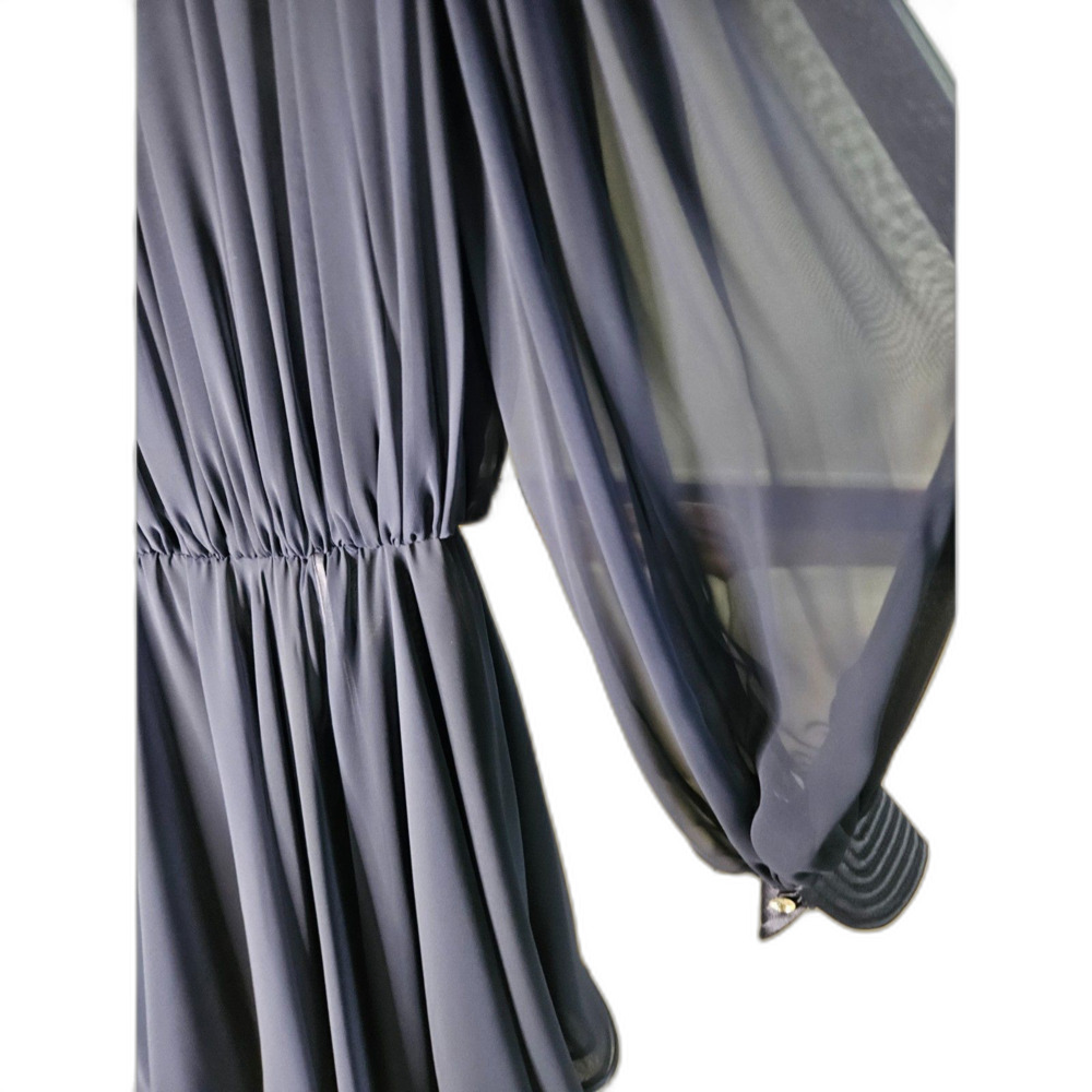 Wayne Clark Vintage Navy Blue Chiffon Dress Sz M Layered Sheer LIned Scarf Flowy - Picture 8 of 10